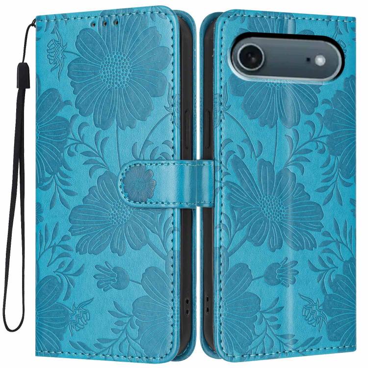 غطاء هاتف من الجلد النباتي بنقشة عباد الشمس مع حبل أسود صغير، لجهاز iPhone 16e / 17e، لجهاز iPhone 17 Pro Max، لجهاز iPhone 17 Pro، لجهاز iPhone 17، لجهاز iPhone Air، لجهاز iPhone 16 Pro Max، لجهاز iPhone 16 Pro، لجهاز iPhone 16 Plus
