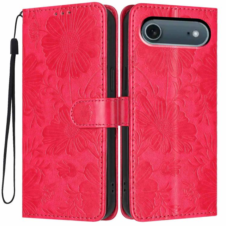 غطاء هاتف من الجلد النباتي بنقشة عباد الشمس مع حبل أسود صغير، لجهاز iPhone 16e / 17e، لجهاز iPhone 17 Pro Max، لجهاز iPhone 17 Pro، لجهاز iPhone 17، لجهاز iPhone Air، لجهاز iPhone 16 Pro Max، لجهاز iPhone 16 Pro، لجهاز iPhone 16 Plus