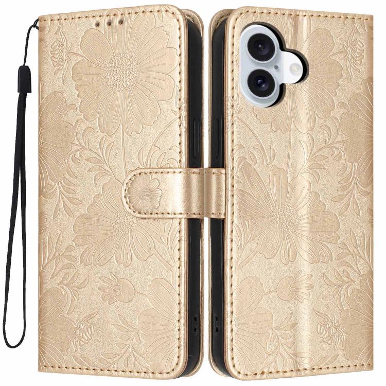 غطاء هاتف من الجلد النباتي بنقشة عباد الشمس مع حبل أسود صغير، لجهاز iPhone 16، لجهاز iPhone 15 Pro Max، لجهاز iPhone 15 Pro، لجهاز iPhone 15 Plus، لجهاز iPhone 15، لجهاز iPhone 14 Plus، لجهاز iPhone 14، لجهاز iPhone 14 Pro