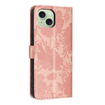 غطاء هاتف من الجلد النباتي بنقشة عباد الشمس مع حبل أسود صغير، لهواتف iPhone 14 Pro Max، iPhone 13 Pro Max، iPhone 13 Pro، iPhone 13، iPhone 12 / 12 Pro، iPhone 12 Pro Max، iPhone 11 Pro Max، iPhone 11