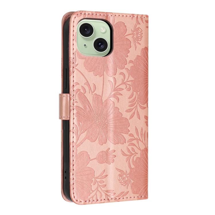 غطاء هاتف من الجلد النباتي بنقشة عباد الشمس مع حبل أسود صغير، لهواتف iPhone 14 Pro Max، iPhone 13 Pro Max، iPhone 13 Pro، iPhone 13، iPhone 12 / 12 Pro، iPhone 12 Pro Max، iPhone 11 Pro Max، iPhone 11