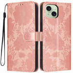 غطاء هاتف من الجلد النباتي بنقشة عباد الشمس مع حبل أسود صغير، لهواتف iPhone 14 Pro Max، iPhone 13 Pro Max، iPhone 13 Pro، iPhone 13، iPhone 12 / 12 Pro، iPhone 12 Pro Max، iPhone 11 Pro Max، iPhone 11