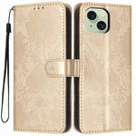 غطاء هاتف من الجلد النباتي بنقشة عباد الشمس مع حبل أسود صغير، لهواتف iPhone 14 Pro Max، iPhone 13 Pro Max، iPhone 13 Pro، iPhone 13، iPhone 12 / 12 Pro، iPhone 12 Pro Max، iPhone 11 Pro Max، iPhone 11
