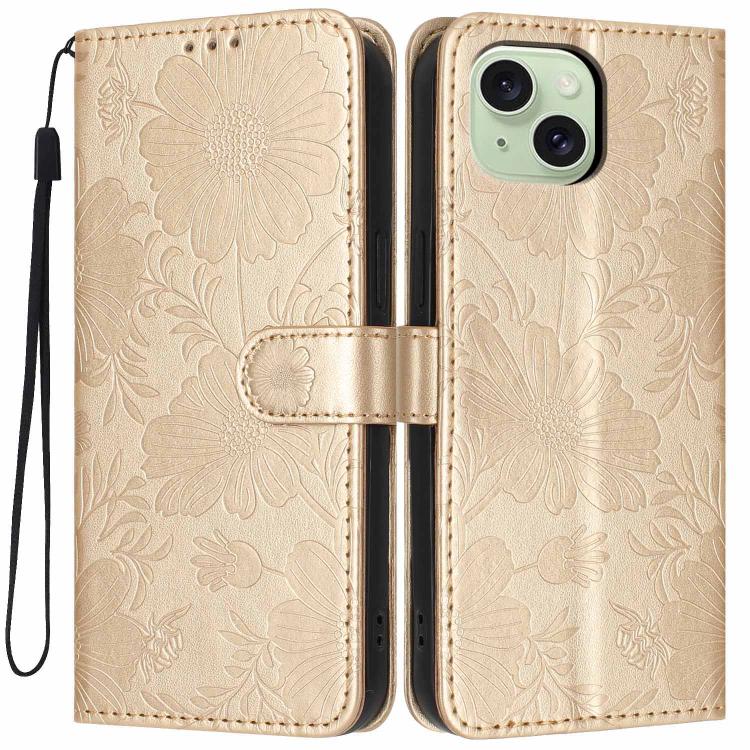 غطاء هاتف من الجلد النباتي بنقشة عباد الشمس مع حبل أسود صغير، لهواتف iPhone 14 Pro Max، iPhone 13 Pro Max، iPhone 13 Pro، iPhone 13، iPhone 12 / 12 Pro، iPhone 12 Pro Max، iPhone 11 Pro Max، iPhone 11