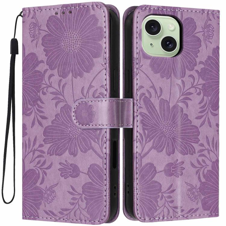 غطاء هاتف من الجلد النباتي بنقشة عباد الشمس مع حبل أسود صغير، لهواتف iPhone 14 Pro Max، iPhone 13 Pro Max، iPhone 13 Pro، iPhone 13، iPhone 12 / 12 Pro، iPhone 12 Pro Max، iPhone 11 Pro Max، iPhone 11