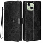 غطاء هاتف من الجلد النباتي بنقشة عباد الشمس مع حبل أسود صغير، لهواتف iPhone 14 Pro Max، iPhone 13 Pro Max، iPhone 13 Pro، iPhone 13، iPhone 12 / 12 Pro، iPhone 12 Pro Max، iPhone 11 Pro Max، iPhone 11