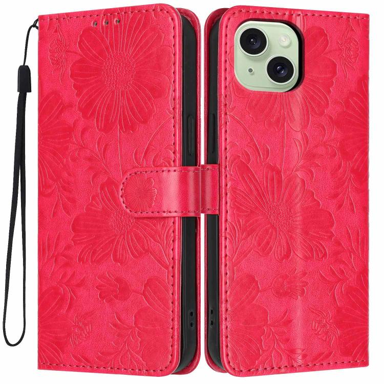 غطاء هاتف من الجلد النباتي بنقشة عباد الشمس مع حبل أسود صغير، لهواتف iPhone 14 Pro Max، iPhone 13 Pro Max، iPhone 13 Pro، iPhone 13، iPhone 12 / 12 Pro، iPhone 12 Pro Max، iPhone 11 Pro Max، iPhone 11