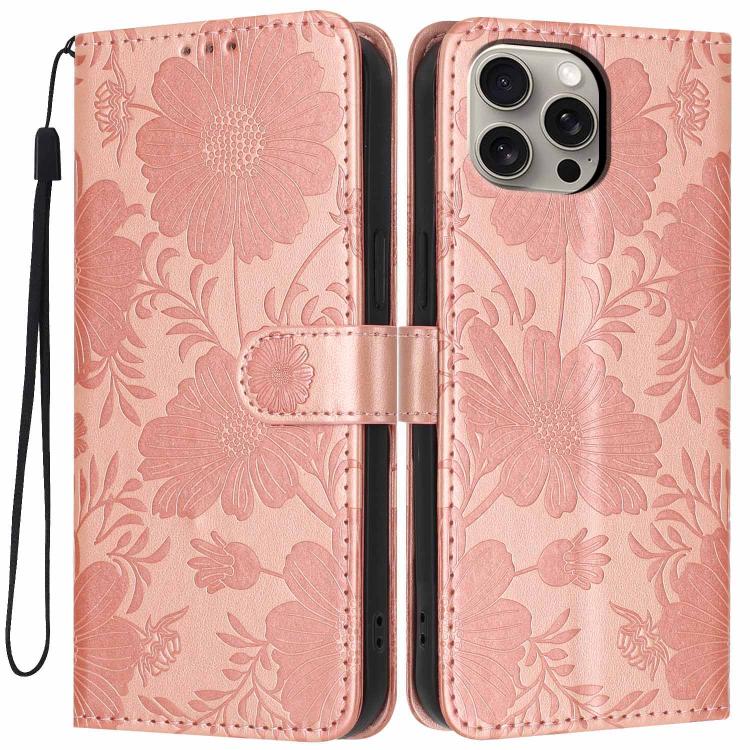 غطاء هاتف من الجلد النباتي بنقشة عباد الشمس مع حبل أسود صغير، لهواتف iPhone 14 Pro Max، iPhone 13 Pro Max، iPhone 13 Pro، iPhone 13، iPhone 12 / 12 Pro، iPhone 12 Pro Max، iPhone 11 Pro Max، iPhone 11
