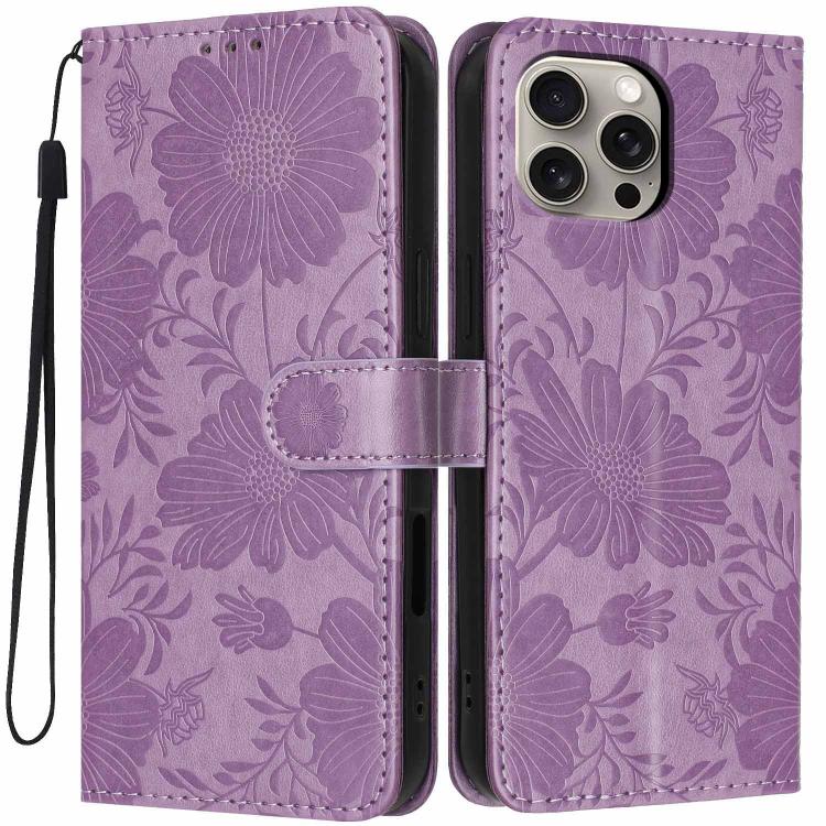 غطاء هاتف من الجلد النباتي بنقشة عباد الشمس مع حبل أسود صغير، لهواتف iPhone 14 Pro Max، iPhone 13 Pro Max، iPhone 13 Pro، iPhone 13، iPhone 12 / 12 Pro، iPhone 12 Pro Max، iPhone 11 Pro Max، iPhone 11