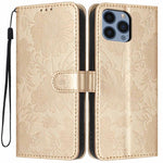 غطاء هاتف من الجلد النباتي بنقشة عباد الشمس مع حبل أسود صغير، لهواتف iPhone 14 Pro Max، iPhone 13 Pro Max، iPhone 13 Pro، iPhone 13، iPhone 12 / 12 Pro، iPhone 12 Pro Max، iPhone 11 Pro Max، iPhone 11