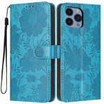 غطاء هاتف من الجلد النباتي بنقشة عباد الشمس مع حبل أسود صغير، لهواتف iPhone 14 Pro Max، iPhone 13 Pro Max، iPhone 13 Pro، iPhone 13، iPhone 12 / 12 Pro، iPhone 12 Pro Max، iPhone 11 Pro Max، iPhone 11