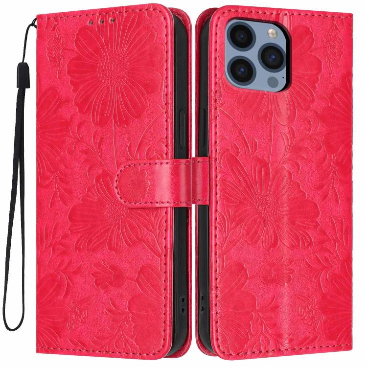 غطاء هاتف من الجلد النباتي بنقشة عباد الشمس مع حبل أسود صغير، لهواتف iPhone 14 Pro Max، iPhone 13 Pro Max، iPhone 13 Pro، iPhone 13، iPhone 12 / 12 Pro، iPhone 12 Pro Max، iPhone 11 Pro Max، iPhone 11
