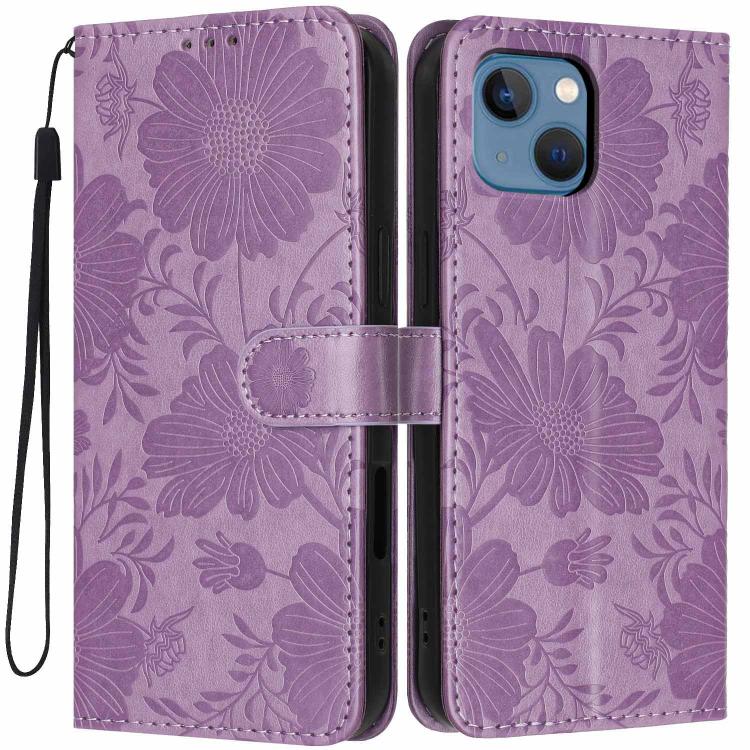 غطاء هاتف من الجلد النباتي بنقشة عباد الشمس مع حبل أسود صغير، لهواتف iPhone 14 Pro Max، iPhone 13 Pro Max، iPhone 13 Pro، iPhone 13، iPhone 12 / 12 Pro، iPhone 12 Pro Max، iPhone 11 Pro Max، iPhone 11