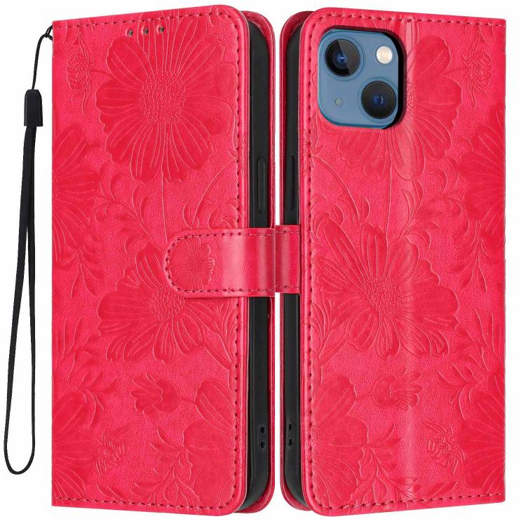 غطاء هاتف من الجلد النباتي بنقشة عباد الشمس مع حبل أسود صغير، لهواتف iPhone 14 Pro Max، iPhone 13 Pro Max، iPhone 13 Pro، iPhone 13، iPhone 12 / 12 Pro، iPhone 12 Pro Max، iPhone 11 Pro Max، iPhone 11