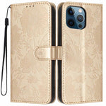 غطاء هاتف من الجلد النباتي بنقشة عباد الشمس مع حبل أسود صغير، لهواتف iPhone 14 Pro Max، iPhone 13 Pro Max، iPhone 13 Pro، iPhone 13، iPhone 12 / 12 Pro، iPhone 12 Pro Max، iPhone 11 Pro Max، iPhone 11