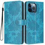 غطاء هاتف من الجلد النباتي بنقشة عباد الشمس مع حبل أسود صغير، لهواتف iPhone 14 Pro Max، iPhone 13 Pro Max، iPhone 13 Pro، iPhone 13، iPhone 12 / 12 Pro، iPhone 12 Pro Max، iPhone 11 Pro Max، iPhone 11