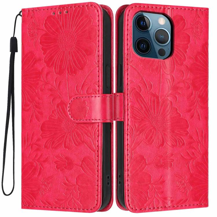 غطاء هاتف من الجلد النباتي بنقشة عباد الشمس مع حبل أسود صغير، لهواتف iPhone 14 Pro Max، iPhone 13 Pro Max، iPhone 13 Pro، iPhone 13، iPhone 12 / 12 Pro، iPhone 12 Pro Max، iPhone 11 Pro Max، iPhone 11