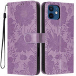 غطاء هاتف من الجلد النباتي بنقشة عباد الشمس مع حبل أسود صغير، لهواتف iPhone 14 Pro Max، iPhone 13 Pro Max، iPhone 13 Pro، iPhone 13، iPhone 12 / 12 Pro، iPhone 12 Pro Max، iPhone 11 Pro Max، iPhone 11