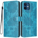 غطاء هاتف من الجلد النباتي بنقشة عباد الشمس مع حبل أسود صغير، لهواتف iPhone 14 Pro Max، iPhone 13 Pro Max، iPhone 13 Pro، iPhone 13، iPhone 12 / 12 Pro، iPhone 12 Pro Max، iPhone 11 Pro Max، iPhone 11