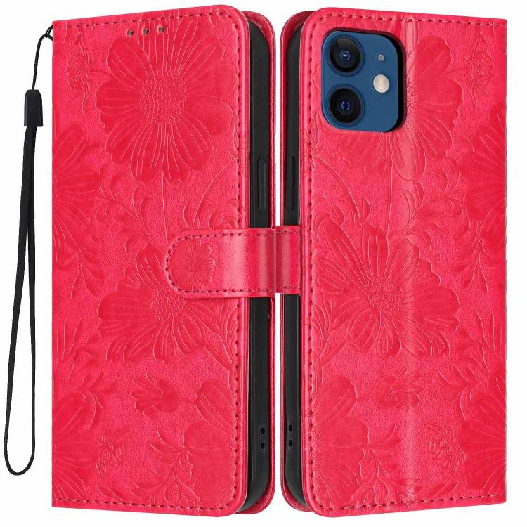 غطاء هاتف من الجلد النباتي بنقشة عباد الشمس مع حبل أسود صغير، لهواتف iPhone 14 Pro Max، iPhone 13 Pro Max، iPhone 13 Pro، iPhone 13، iPhone 12 / 12 Pro، iPhone 12 Pro Max، iPhone 11 Pro Max، iPhone 11