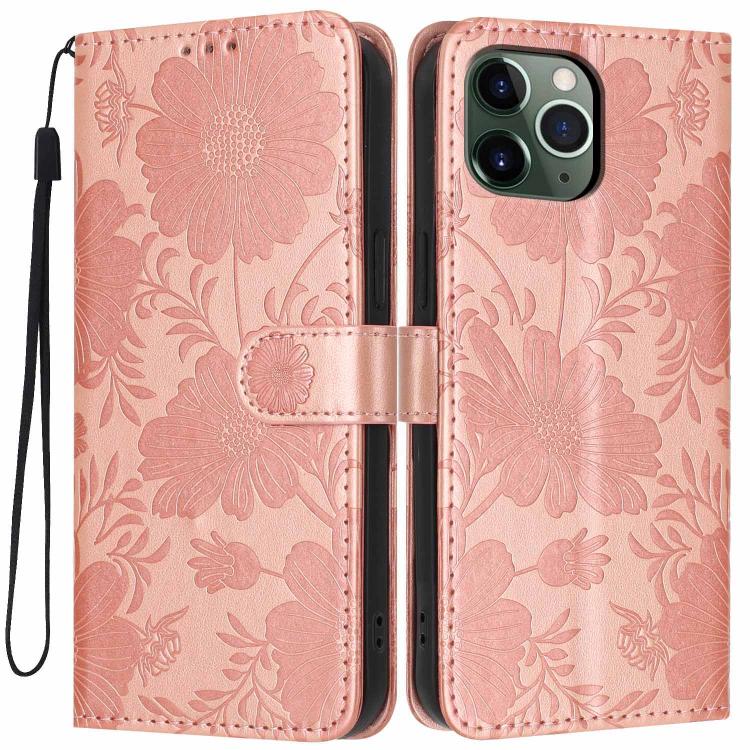 غطاء هاتف من الجلد النباتي بنقشة عباد الشمس مع حبل أسود صغير، لهواتف iPhone 14 Pro Max، iPhone 13 Pro Max، iPhone 13 Pro، iPhone 13، iPhone 12 / 12 Pro، iPhone 12 Pro Max، iPhone 11 Pro Max، iPhone 11