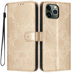 غطاء هاتف من الجلد النباتي بنقشة عباد الشمس مع حبل أسود صغير، لهواتف iPhone 14 Pro Max، iPhone 13 Pro Max، iPhone 13 Pro، iPhone 13، iPhone 12 / 12 Pro، iPhone 12 Pro Max، iPhone 11 Pro Max، iPhone 11