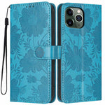 غطاء هاتف من الجلد النباتي بنقشة عباد الشمس مع حبل أسود صغير، لهواتف iPhone 14 Pro Max، iPhone 13 Pro Max، iPhone 13 Pro، iPhone 13، iPhone 12 / 12 Pro، iPhone 12 Pro Max، iPhone 11 Pro Max، iPhone 11