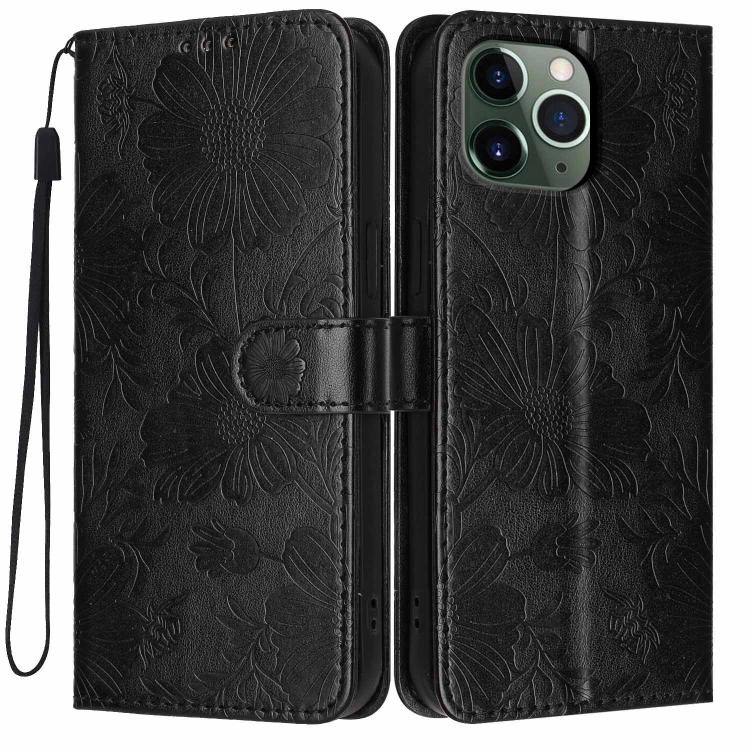 غطاء هاتف من الجلد النباتي بنقشة عباد الشمس مع حبل أسود صغير، لهواتف iPhone 14 Pro Max، iPhone 13 Pro Max، iPhone 13 Pro، iPhone 13، iPhone 12 / 12 Pro، iPhone 12 Pro Max، iPhone 11 Pro Max، iPhone 11