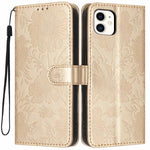 غطاء هاتف من الجلد النباتي بنقشة عباد الشمس مع حبل أسود صغير، لهواتف iPhone 14 Pro Max، iPhone 13 Pro Max، iPhone 13 Pro، iPhone 13، iPhone 12 / 12 Pro، iPhone 12 Pro Max، iPhone 11 Pro Max، iPhone 11