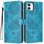 غطاء هاتف من الجلد النباتي بنقشة عباد الشمس مع حبل أسود صغير، لهواتف iPhone 14 Pro Max، iPhone 13 Pro Max، iPhone 13 Pro، iPhone 13، iPhone 12 / 12 Pro، iPhone 12 Pro Max، iPhone 11 Pro Max، iPhone 11