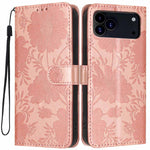 غطاء هاتف من الجلد النباتي بنقشة عباد الشمس مع حبل أسود صغير، لجهاز iPhone 16e / 17e، لجهاز iPhone 17 Pro Max، لجهاز iPhone 17 Pro، لجهاز iPhone 17، لجهاز iPhone Air، لجهاز iPhone 16 Pro Max، لجهاز iPhone 16 Pro، لجهاز iPhone 16 Plus