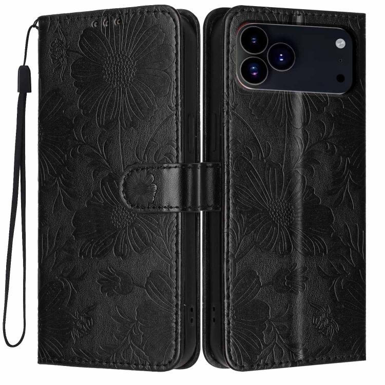 غطاء هاتف من الجلد النباتي بنقشة عباد الشمس مع حبل أسود صغير، لجهاز iPhone 16e / 17e، لجهاز iPhone 17 Pro Max، لجهاز iPhone 17 Pro، لجهاز iPhone 17، لجهاز iPhone Air، لجهاز iPhone 16 Pro Max، لجهاز iPhone 16 Pro، لجهاز iPhone 16 Plus