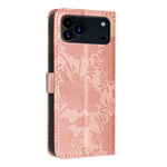 غطاء هاتف من الجلد النباتي بنقشة عباد الشمس مع حبل أسود صغير، لجهاز iPhone 16e / 17e، لجهاز iPhone 17 Pro Max، لجهاز iPhone 17 Pro، لجهاز iPhone 17، لجهاز iPhone Air، لجهاز iPhone 16 Pro Max، لجهاز iPhone 16 Pro، لجهاز iPhone 16 Plus