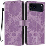 غطاء هاتف من الجلد النباتي بنقشة عباد الشمس مع حبل أسود صغير، لجهاز iPhone 16e / 17e، لجهاز iPhone 17 Pro Max، لجهاز iPhone 17 Pro، لجهاز iPhone 17، لجهاز iPhone Air، لجهاز iPhone 16 Pro Max، لجهاز iPhone 16 Pro، لجهاز iPhone 16 Plus