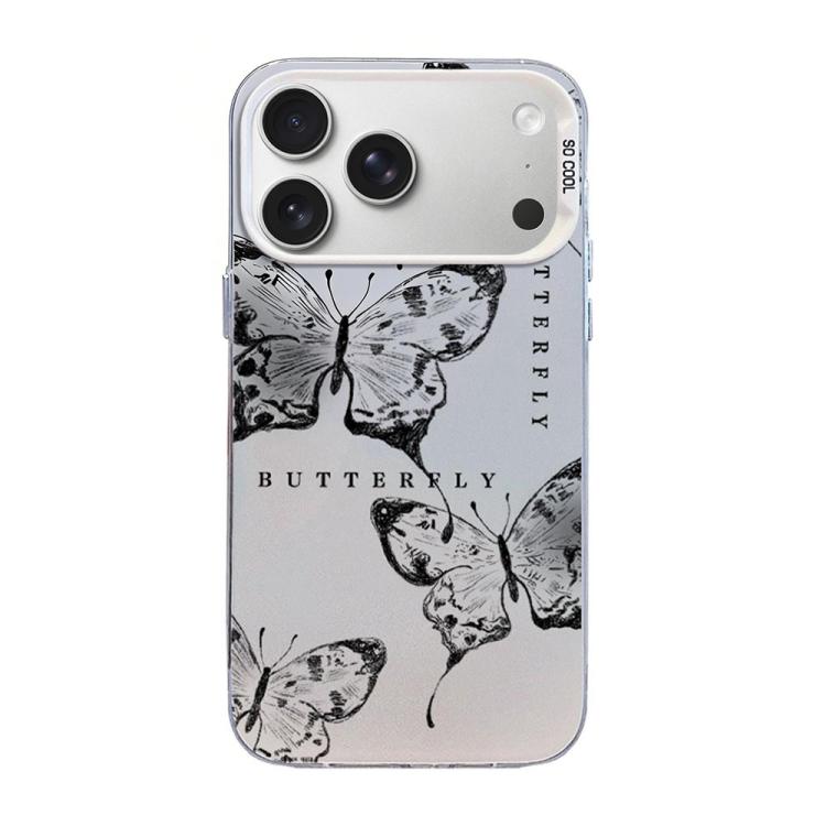 غطاء هاتف هجين من PC وTPU مطلي بالفضة بنقشة فراشة، لهواتف iPhone 17e / 16e، iPhone 17 Pro Max، iPhone 17 Pro، iPhone 17، iPhone Air، iPhone 16 Pro Max