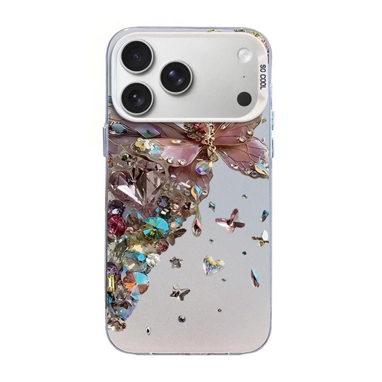 غطاء هاتف هجين من PC وTPU مطلي بالفضة بنقشة فراشة، لهواتف iPhone 17e / 16e، iPhone 17 Pro Max، iPhone 17 Pro، iPhone 17، iPhone Air، iPhone 16 Pro Max