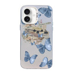 غطاء هاتف هجين من PC وTPU مطلي بالفضة بنقشة فراشة، لهواتف iPhone 17e / 16e، iPhone 17 Pro Max، iPhone 17 Pro، iPhone 17، iPhone Air، iPhone 16 Pro Max