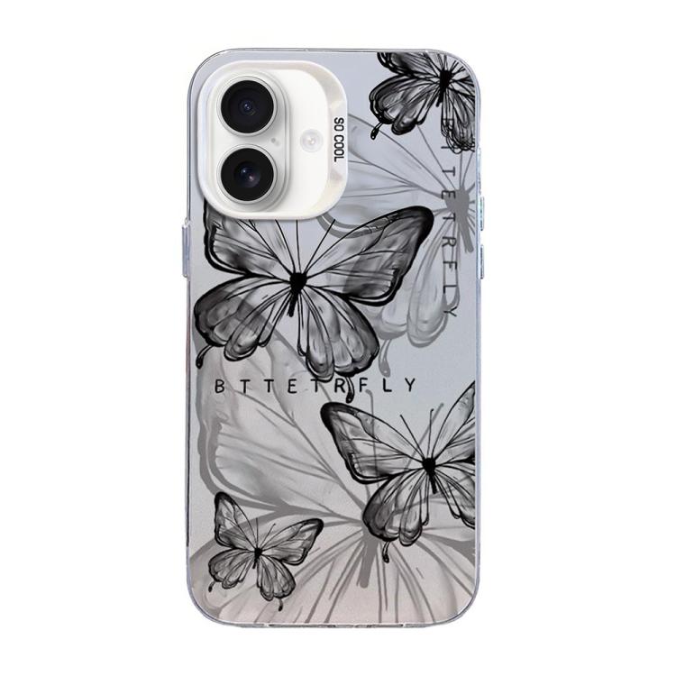 غطاء هاتف هجين من PC وTPU مطلي بالفضة بنقشة فراشة، لهواتف iPhone 17e / 16e، iPhone 17 Pro Max، iPhone 17 Pro، iPhone 17، iPhone Air، iPhone 16 Pro Max