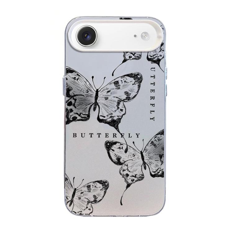 غطاء هاتف هجين من PC وTPU مطلي بالفضة بنقشة فراشة، لهواتف iPhone 17e / 16e، iPhone 17 Pro Max، iPhone 17 Pro، iPhone 17، iPhone Air، iPhone 16 Pro Max