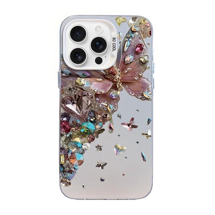غطاء هاتف هجين من PC وTPU مطلي بالفضة بنقشة فراشة، لهواتف iPhone 17e / 16e، iPhone 17 Pro Max، iPhone 17 Pro، iPhone 17، iPhone Air، iPhone 16 Pro Max