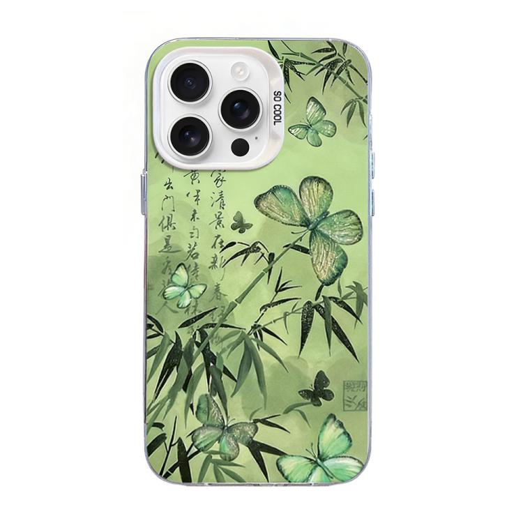 غطاء هاتف هجين من PC وTPU مطلي بالفضة بنقشة فراشة، لهواتف iPhone 16 Pro، iPhone 16 Plus، iPhone 16، iPhone 15 Pro Max، iPhone 15 Pro، iPhone 15 Plus