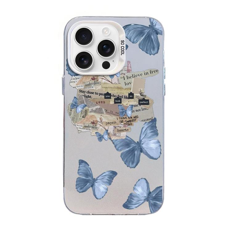 غطاء هاتف هجين من PC وTPU مطلي بالفضة بنقشة فراشة، لهواتف iPhone 16 Pro، iPhone 16 Plus، iPhone 16، iPhone 15 Pro Max، iPhone 15 Pro، iPhone 15 Plus