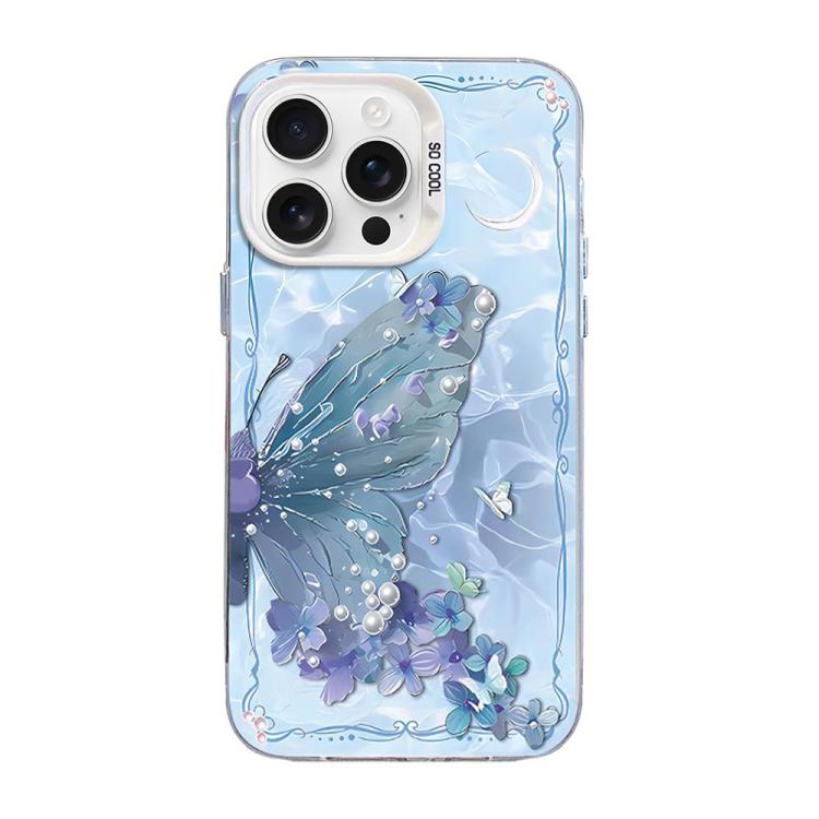 غطاء هاتف هجين من PC وTPU مطلي بالفضة بنقشة فراشة، لهواتف iPhone 16 Pro، iPhone 16 Plus، iPhone 16، iPhone 15 Pro Max، iPhone 15 Pro، iPhone 15 Plus