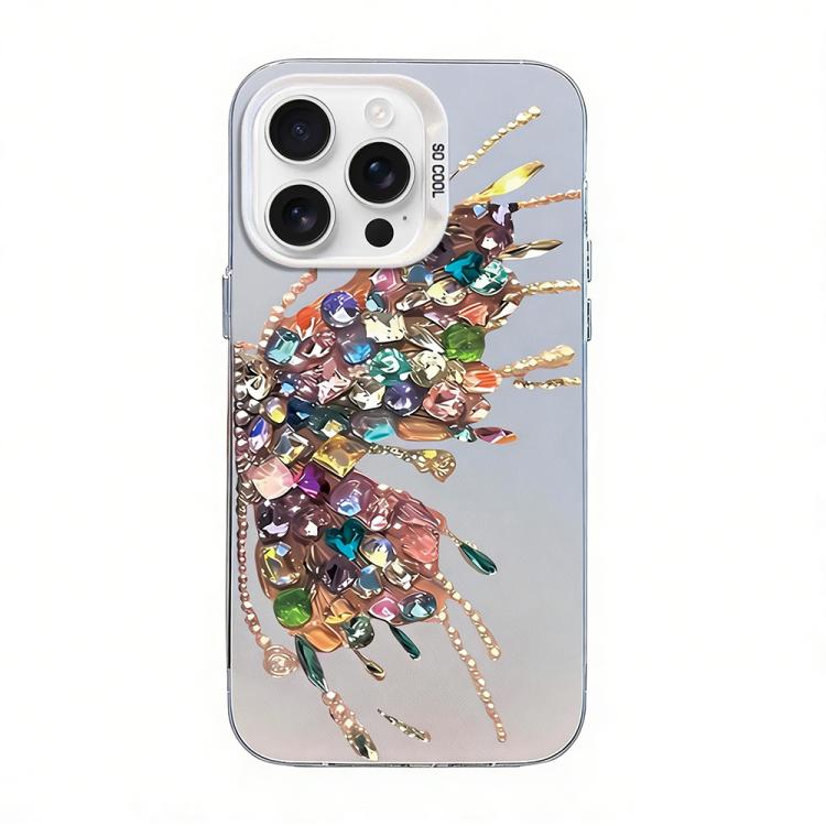 غطاء هاتف هجين من PC وTPU مطلي بالفضة بنقشة فراشة، لهواتف iPhone 16 Pro، iPhone 16 Plus، iPhone 16، iPhone 15 Pro Max، iPhone 15 Pro، iPhone 15 Plus