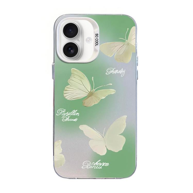 غطاء هاتف هجين من PC وTPU مطلي بالفضة بنقشة فراشة، لهواتف iPhone 16 Pro، iPhone 16 Plus، iPhone 16، iPhone 15 Pro Max، iPhone 15 Pro، iPhone 15 Plus