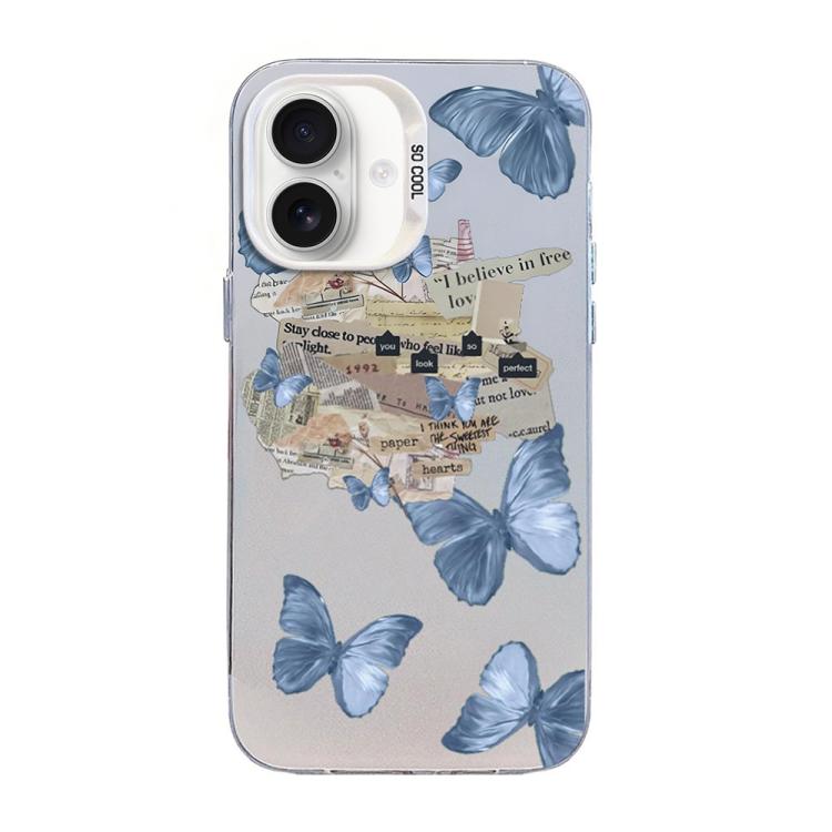غطاء هاتف هجين من PC وTPU مطلي بالفضة بنقشة فراشة، لهواتف iPhone 16 Pro، iPhone 16 Plus، iPhone 16، iPhone 15 Pro Max، iPhone 15 Pro، iPhone 15 Plus