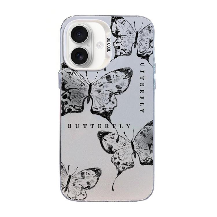 غطاء هاتف هجين من PC وTPU مطلي بالفضة بنقشة فراشة، لهواتف iPhone 16 Pro، iPhone 16 Plus، iPhone 16، iPhone 15 Pro Max، iPhone 15 Pro، iPhone 15 Plus