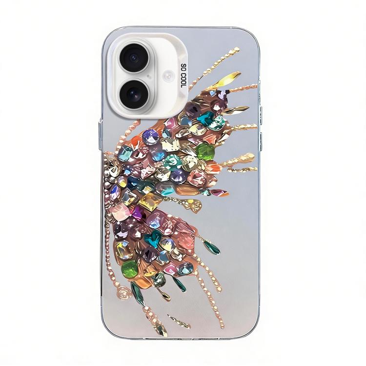 غطاء هاتف هجين من PC وTPU مطلي بالفضة بنقشة فراشة، لهواتف iPhone 16 Pro، iPhone 16 Plus، iPhone 16، iPhone 15 Pro Max، iPhone 15 Pro، iPhone 15 Plus