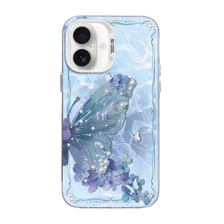 غطاء هاتف هجين من PC وTPU مطلي بالفضة بنقشة فراشة، لهواتف iPhone 16 Pro، iPhone 16 Plus، iPhone 16، iPhone 15 Pro Max، iPhone 15 Pro، iPhone 15 Plus