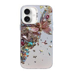 غطاء هاتف هجين من PC وTPU مطلي بالفضة بنقشة فراشة، لهواتف iPhone 16 Pro، iPhone 16 Plus، iPhone 16، iPhone 15 Pro Max، iPhone 15 Pro، iPhone 15 Plus
